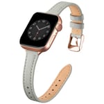 SUNFWR Compatible with Apple Watch Strap 42mm 44mm 45mm,Genuine Leather Strap Replacement,Slim&Thin Wristband for iwatch Series 7/6/5/4/3/2/1,SE(42mm 44mm 45mm,Gray&Rosegold)