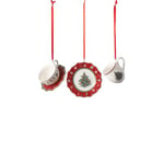 Villeroy & Boch - Toy’s Delight Decoration Ornements Ensemble de Vaisselle Rouge, 3 pièces, Ensemble de suspensions charmantes pour Le Sapin de Noël, Porcelaine, Rouge, 4 x 7 cm