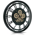 DORBOKER Moving Gears Wall Clock Large Modern Metal Clocks for Living Room Decor, Industrial Steampunk Unique Vintage Rustic Decorative Clock for Home Farmhouse Office,53.5cm,Black Gold Arabic