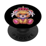 Kawaii teddy bear with crown and lilies PopSockets Adhesive PopGrip