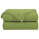 PiccoCasa 100% Cotton Knit Throw Blanket,Solid Lightweight Decorative Throws and Blankets,Soft Knitted Throw Blanket for Sofa Couch, Grass Green 50" x 70"