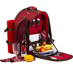 Apollowalker 2 Personnes Rouge Sac à Dos Pique-Nique avec Sac Isotherme avec Vaisselle et Couverture Polaire Red