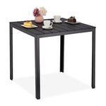 Relaxdays Table de Jardin, Aspect Bois, Plastique et Acier, carrée, H x L x P : 74 x 78 x 78 cm, Balcon, terrasse, Noire