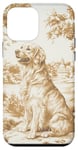 Coque pour iPhone 12 mini Charmante toile de jouy beige golden retriever