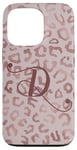 Coque pour iPhone 13 Pro Letter D Initial Leopard Rose Pink Cheetah Monogram