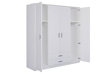 Inter Link - Armoire - Penderie - Armoire moderne - Grande armoire - Grand espace de rangement - Armoire à linge - Armoire polyvalente - Armoire de chambre à coucher - Quatre portes - Laqué - Blanc - Ranya