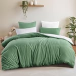 Aisbo King Size Duvet Cover Set - 3Pcs Reversible Bedding Bed Set Green and White Kingsize Soft Brushed Microfiber Quilt Cover with 2 Pillowcases 50x75cm