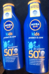 2x 200ml Nivea Sun Kids Lotion Protect & Care SPF50+ Very High. UVA & AVB.5 in 1