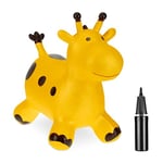 Relaxdays Bouncing Hopper Giraffe, Incl. Pump, for Children from 3 Years, BPA-Free, Inflatable Toy, 47x26x56 cm, Yellow