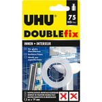 UHU - Doublefix intérieur extra fort - Ruban adhésif double face, ultra puissant, blanc, rouleau 1.5mx19mm