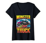 Womens Monster Truck Crushing Cars Tee for Monster Truck Lovers V-Neck T-Shirt