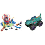 Hot Wheels Monster Trucks T-Rex Volcano Arena Playset, Gift for Kids Ages 3 + & Monster Trucks Car Chompin' Mega Wrex Giant Vehicle, Lights and Sound Effects, Ages 3Y+, GYL13