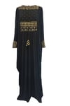 Ladies Black & Gold Beats Embroided Jersey Stretchy Flairy Maxi Dress