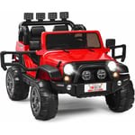 GOPLUS Voiture Tout-terrain Électrique 2 Places pour Enfant,avec Télécommande,Lumières LED Musique,3 Vitesses Réglables Rouge