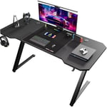 GTPLAYER Bureau Gaming 120 x 60 cm, Bureau Gamer avec Tapis de Souris, Table Gaming PC en Fibre de Carbone avec Crochet pour Casque, Noir