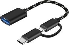 Black-USB C/Micro USB to USB Adapter, Micro USB/USB-C to USB 3.0 Converter, OTG Adapter Cable Compatible with MacBooks, Android Phones, etc.