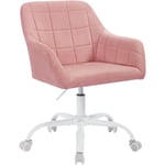 Woltu - Chaise de Bureau en Lin, Chaise Coiffeuse, Chaise d'Ordinateur Ergonomique, Chaise à roulettes, Chaise Pivotante, Rose+Blanc