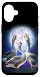 Coque pour iPhone 16 3 Oies hurlant à la lune