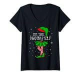 Womens Family Matching Women Girls I'm The Nanny Elf Christmas V-Neck T-Shirt