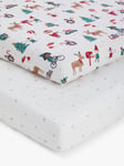 John Lewis Christmas Elf Star Infant Fitted Sheet, Pack of 2, Cotbed (140 x 70cm)