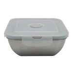 Fackelmann 684086 Boite de Conservation Alimentaire hermétique en INOX Micro-ondable 600ml, Lunchbox avec Valve à Vapeur et Couvercle en Plastique, Plastique, Acier Inoxydable, 14x14x6cm