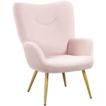 Fauteuil de Salon Moderne en Tissu Bouclette Chaise d'appoint avec Haut Dossier Amovible Capiton Courbé Pieds Fuselés pour Salon Bureau Chambre Rose