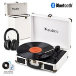 Briefcase Record Player with Wireless Headphones and LP Vinyl Case - RP116 White