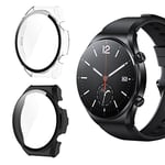 KeeFos [2 Pièces] Coque Compatible avec Xiaomi Watch S1 [avec Verre Trempé], Ultra-Clair, 9H Anti-Rayures,Dur PC Matériel Coque, Cover pour Xiaomi Watch S1 (Noir+Transparent)