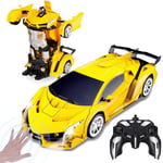 Yellcetoy Transform Jouets, Transformable Voiture Télécommandée avec Gestes de la Main, Lumière Clignotante Batteries Musique et Effet Sonore, 2,4G Voiture Robot pour Garcon 3 4 5 6 7 8 9 Ans Jaune