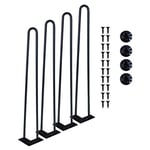 H JINHUI 4PCS Hairpin Legs Black, 71cm/28inch Heavy Duty Metal Table Legs, 2 Rod Modern Simple Style Furniture Legs,with Screws & Protector Feet for Home DIY Coffee Tables TV Stand Sofa Cabinet