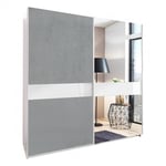 Armoire coulissante COMBER 179 cm 1 porte grise rechampi blanc 1 porte miroir