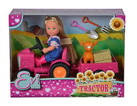 Simba 105733518 Traktor Evi Love Doll on her Tractor with Trailer/Animal/hay Bales/Shovel and Pitchfork / 12 cm/Suitable for Children from 3 Years, Multicoloured, One Size