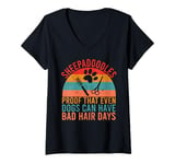 Womens Proof That Even Dogs Can Have Bad Hair Days Sheepadoodle V-Neck T-Shirt