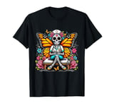 Day of the Dead nurse Sugar Skull Skeleton Monarch Butterfly T-Shirt