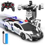 Voiture Télécommandée Enfants, 2 en 1 Jouets Robot/Voiture Police Transformable Rechargeable RC Voiture Course Radiocommande avec 360°Rotation, Idée Cadeau Anniversaire 3 4 5 6 7 8 9 Ans Garçon Fille