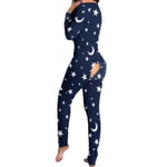 Kvinnor Animal Pyjamas One Piece Christmas Bodysuit Jumpsuit Långärmad nattkläder W Navy Blue Star Moon XL