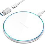 Chargeur Sans Fil, Chargeur Induction 15w Charging Pad Pour Iphone 14 Pro /13/12/11/Xs /Xr/Xs/X/8,Samsung Galaxy S22/S21/S10/S9/S8/Note 20/10/9/8, Airpods 2/3/Pro,Huawei,Xiaomi- Blanc