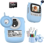 Appareil Photo Pour Enfants, 30Mp 1080P Appareil Photo Instantané Camera Pour Enfants Impression Photo Noir Et Blanc, Appareil Photo Numérique Pour Enfants Avec Carte Tf 32Gb, Blue