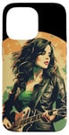 Coque pour iPhone 14 Pro Max Cool Irish Rock Girl avec guitare électrique pour garçons et filles