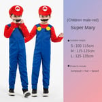 Mub- RS583 Barnkläder Mario Super Mario Kostymer Halloween Cosplay Anime Kostym Förälder-barn Rollspel Kostym Mario Pojk Röd Mario Boy Red L