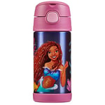 Thermos - The Little Mermaid Water Bottle (355ml) - BPA Free, Stainless Steel, Spill Proof, Pop-Up Straw, Disney Kids Flask with Personalised Name Labels & Carry Handle for 12-Hour Cold Drinks