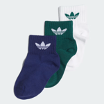 adidas Kids Mid Ankle Socks 3 Pairs - Blue/White/Green / K-XL C11-11.5