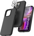 Coque Silicone Noir + Verres Trempes et Protections Camera Arriere X2 Pour iPhon