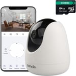 Camera Surveillance Wifi Interieure Cp3 1080P,Camera Bebe/Animaux De Securite Avec Carte Sd 64G,Audio Bidirectionnel,Camera 360°,Detection De Mouvement,Alarme Sonore Et Lumineuse