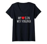 Womens MY HEART IS IN WEST VIRGINIA Cute American State V-Neck T-Shirt