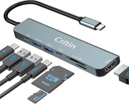 Hub Usb C,Adaptateur Multi-Ports Usb C 7 En 1 Avec Hdmi 4K,Pd,100 W,Usb-C Et 2 Ports De Données Usb-A 5 Gbit/S,Emplacements Pour Cartes Sd Et Tf,Hub Usb De Type C En Aluminium,Pour Macbook Pro