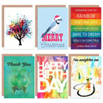 Inspirational Rainbow Abstract Wizard of Oz All Occasions Various Assorted Blank Greeting Cards With Envelopes includes Xmas and Birthday Pack of 6