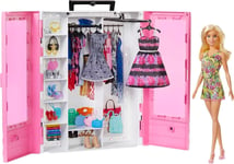 Dressing Barbie de Rêve Rose Fashionistas avec Poupée Blonde et 15+ Accessoires