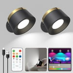 Speclux Battery Operated Wall Lights 2 Pack, Battery Wall Lights Indoor, Wall Lamp with Remote, 3 Color Temperatures & 13 RGB & Dimmable Magnetic 360° Free Rotation Rechargeable Sconces Wall Lighting