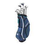 Wilson Set de Clubs de Golf, Magnolia, Trépied inclus, Driver, Fairway 5, Hybride 4, 5, 6, Barres 7, 8, 9, PW, SW, Putter, capuchons, Femme, Grand/Haut, Droitières, Navy